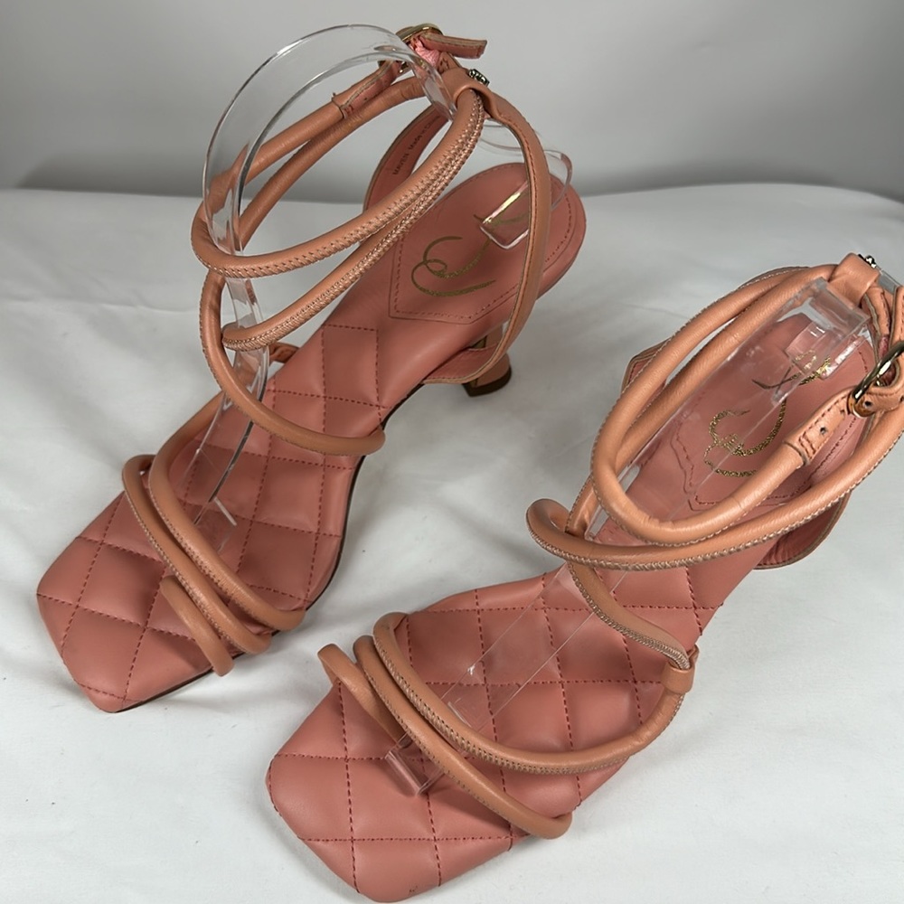 Sam Edelman | Women’s Maven 9.5 Peach Strappy Sandals Leather Square Toe - Picture 2 of 8